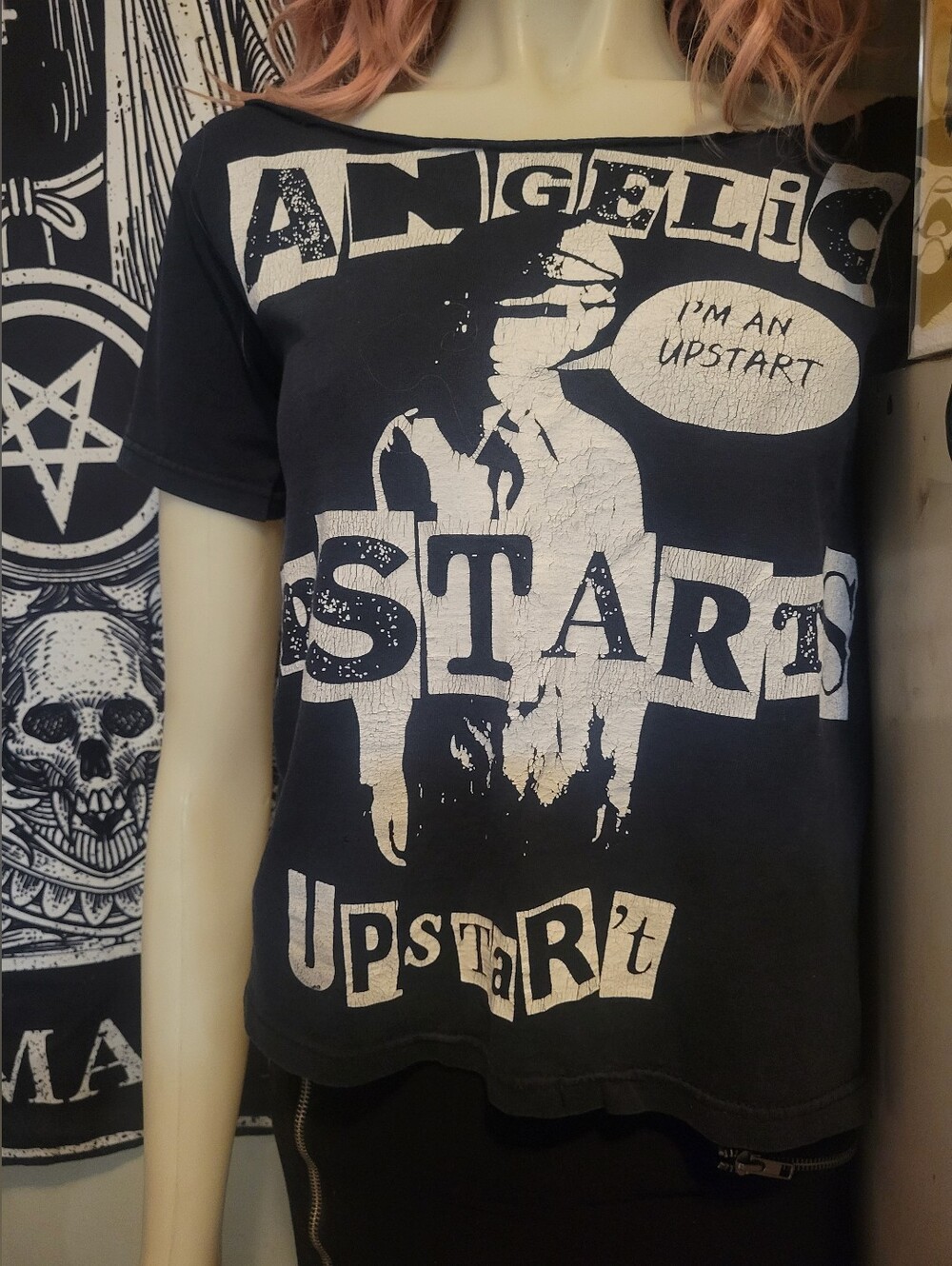 ANGELIC UPSTARTS Custom Upcycled Graphic UK77 Punk Band Tee Size S - Boat Neck